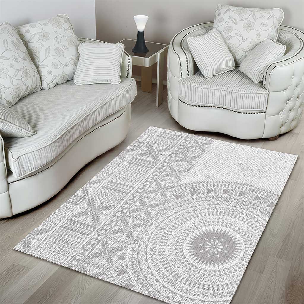 Niue White Sunday Area Rug Half Hiapo Pattern Vibes LT14 - Polynesian Pride
