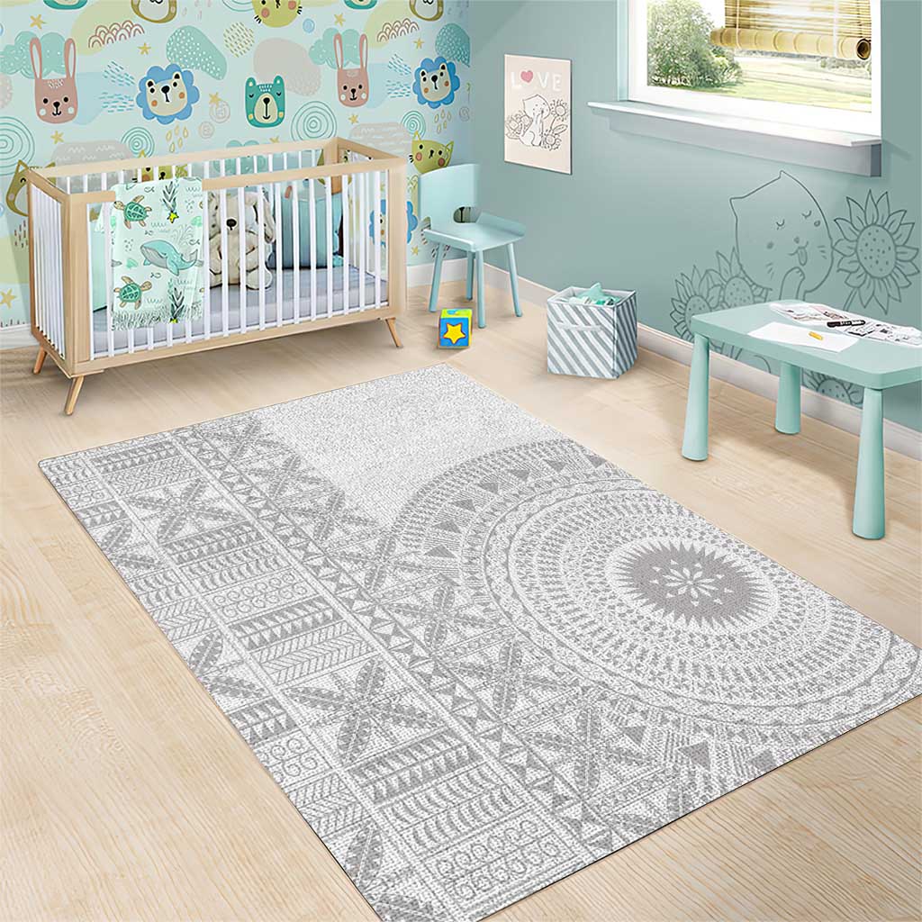 Niue White Sunday Area Rug Half Hiapo Pattern Vibes LT14 - Polynesian Pride