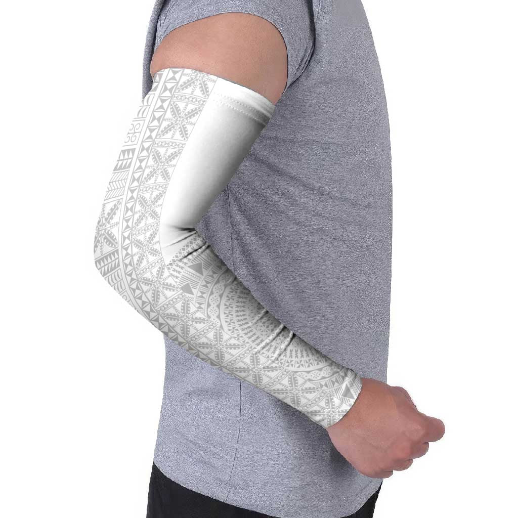 Niue White Sunday Arm Sleeves Half Hiapo Pattern Vibes LT14 - Polynesian Pride
