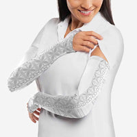 Niue White Sunday Arm Sleeves Half Hiapo Pattern Vibes LT14 - Polynesian Pride