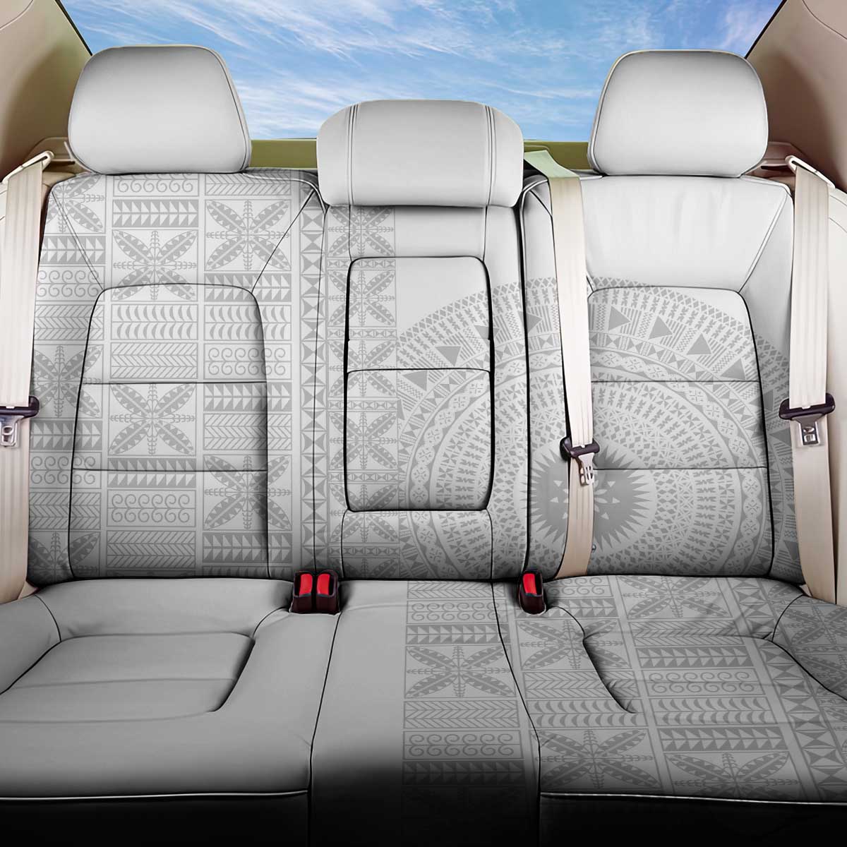 Niue White Sunday Back Car Seat Cover Half Hiapo Pattern Vibes LT14 One Size White - Polynesian Pride