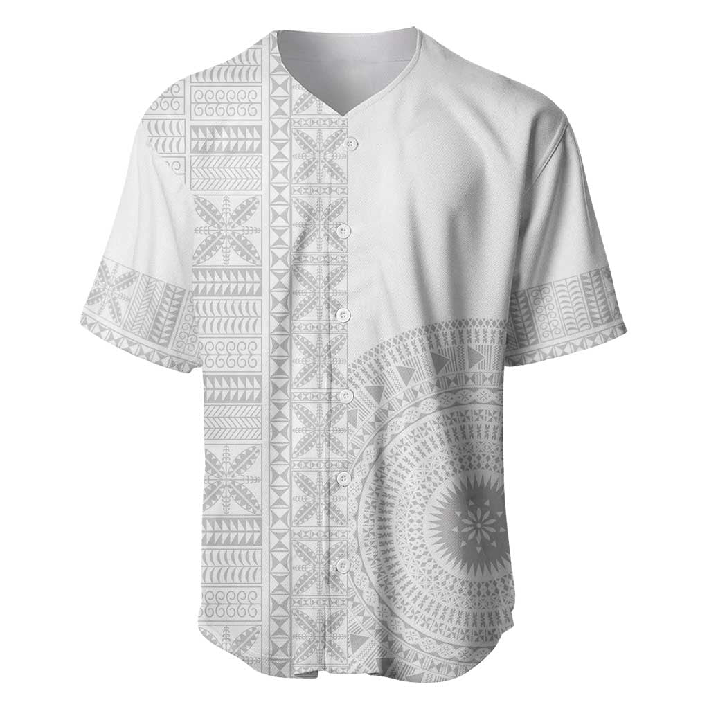 Niue White Sunday Baseball Jersey Half Hiapo Pattern Vibes LT14 White - Polynesian Pride