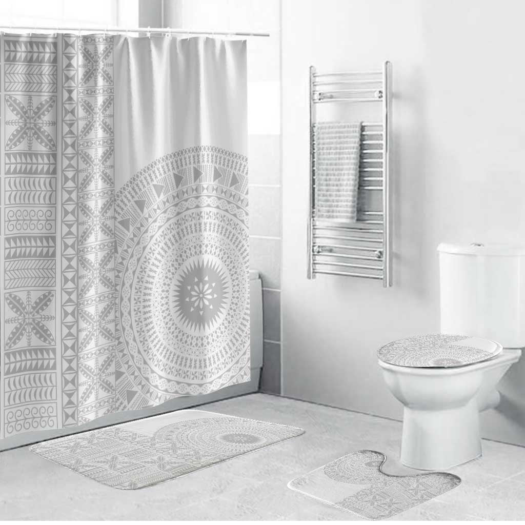 Niue White Sunday Bathroom Set Half Hiapo Pattern Vibes LT14 Bathroom Set (4 pcs) White - Polynesian Pride
