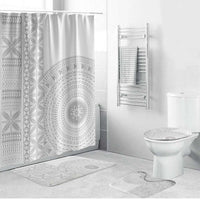 Niue White Sunday Bathroom Set Half Hiapo Pattern Vibes LT14 Bathroom Set (4 pcs) White - Polynesian Pride