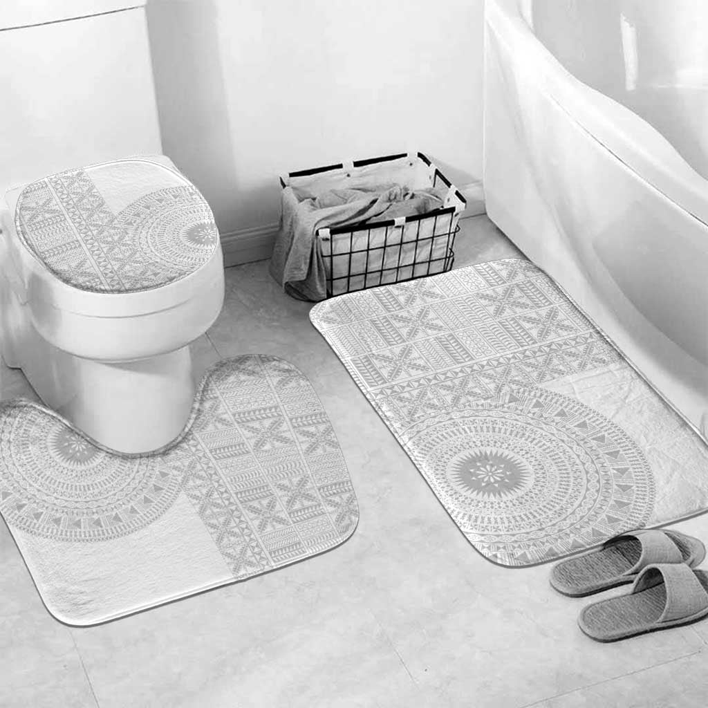 Niue White Sunday Bathroom Set Half Hiapo Pattern Vibes LT14 Mat Set Only (3 pcs) One Size White - Polynesian Pride
