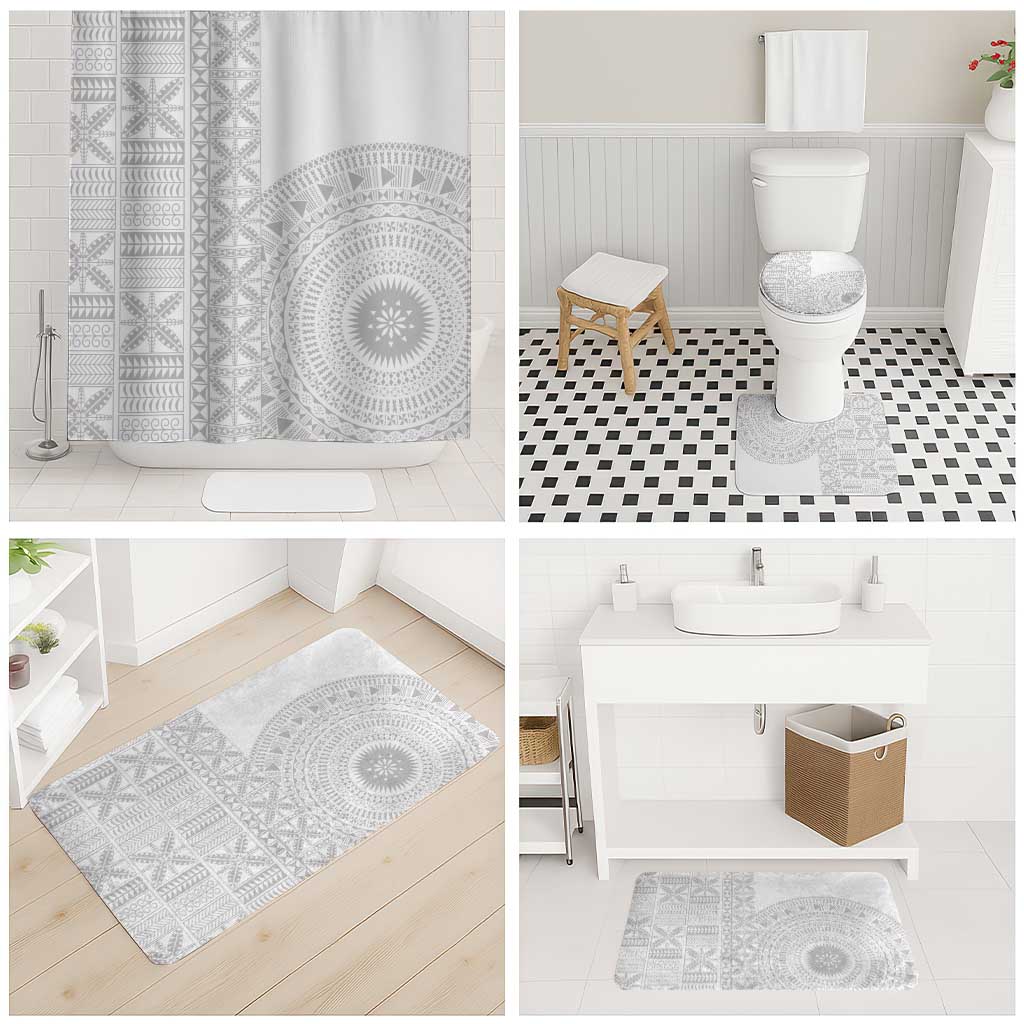 Niue White Sunday Bathroom Set Half Hiapo Pattern Vibes LT14 - Polynesian Pride