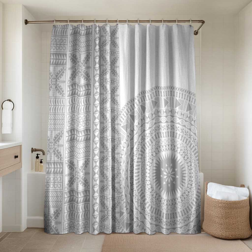 Niue White Sunday Bathroom Set Half Hiapo Pattern Vibes LT14 Shower Curtain Only White - Polynesian Pride