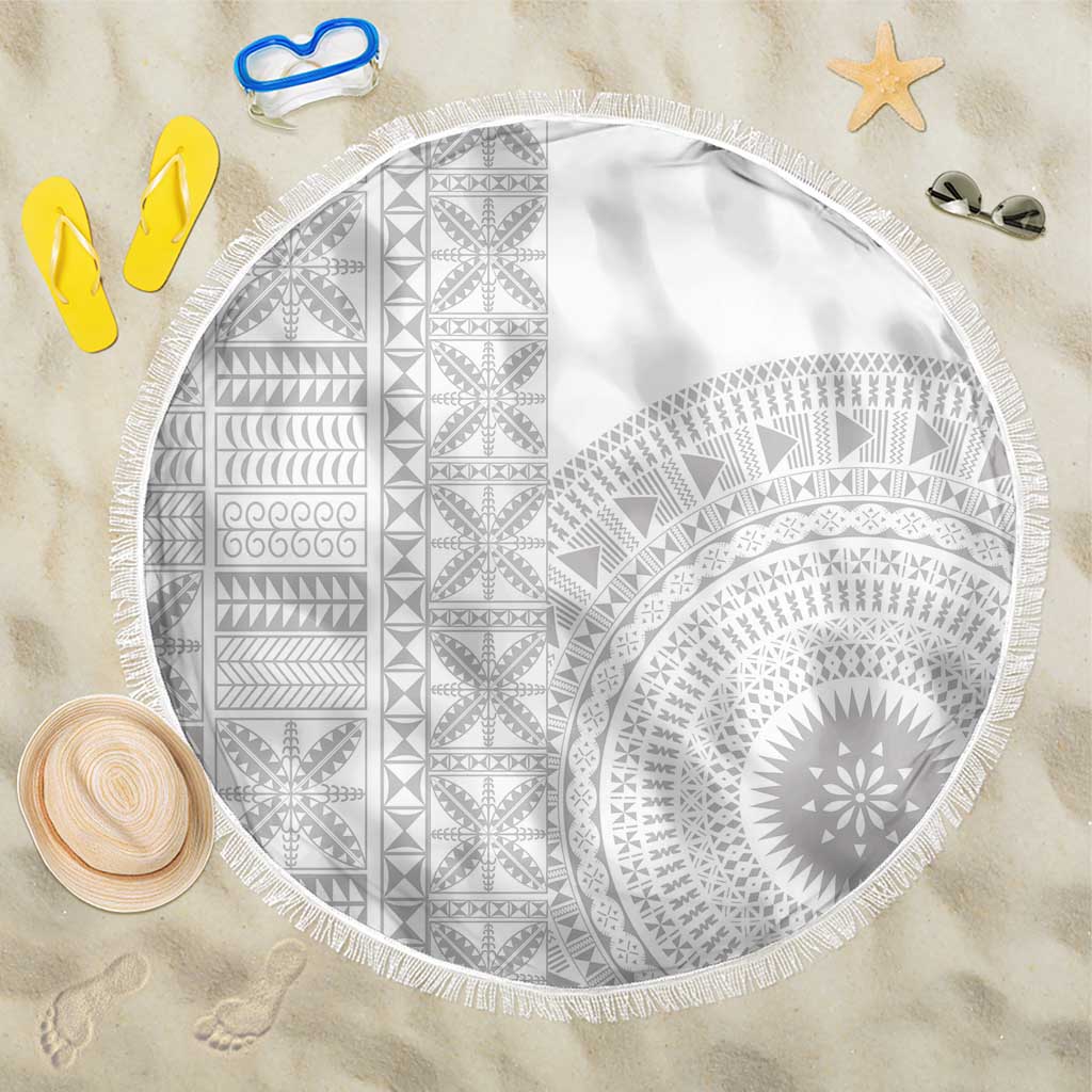 Niue White Sunday Beach Blanket Half Hiapo Pattern Vibes LT14 One Size 150cm White - Polynesian Pride