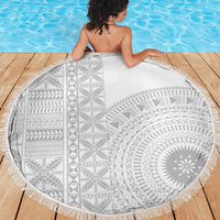 Niue White Sunday Beach Blanket Half Hiapo Pattern Vibes LT14 - Polynesian Pride
