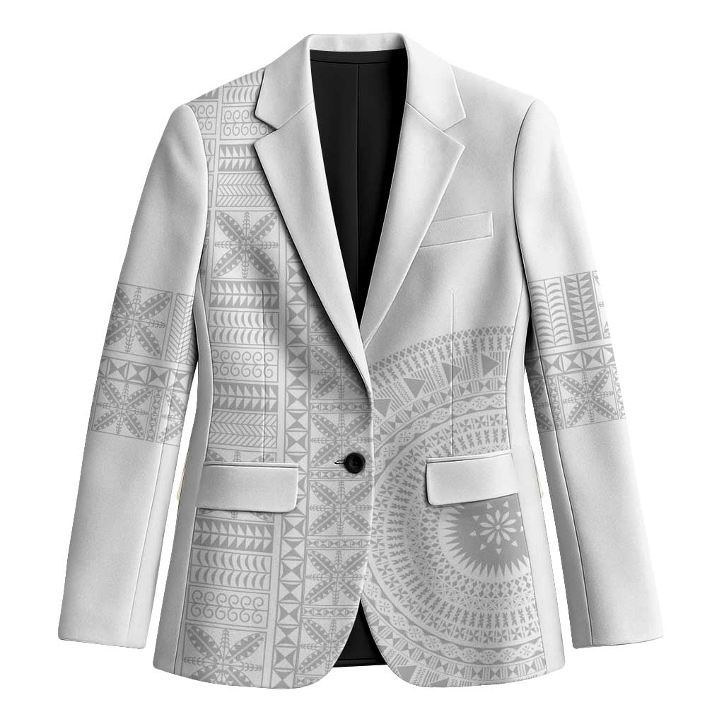 Niue White Sunday Blazer Half Hiapo Pattern Vibes LT14 Unisex White - Polynesian Pride