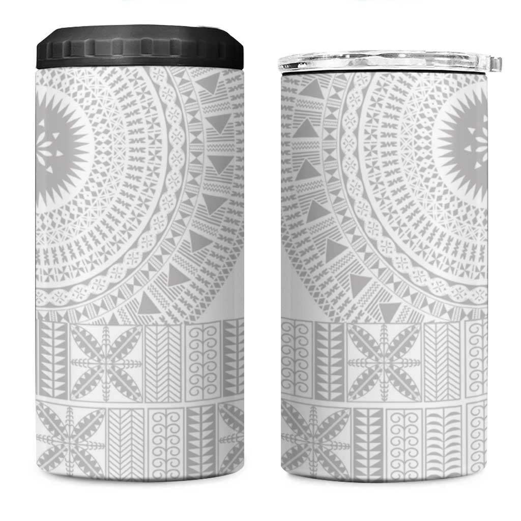 Niue White Sunday 4 in 1 Can Cooler Tumbler Half Hiapo Pattern Vibes LT14 One Size: 16 oz White - Polynesian Pride
