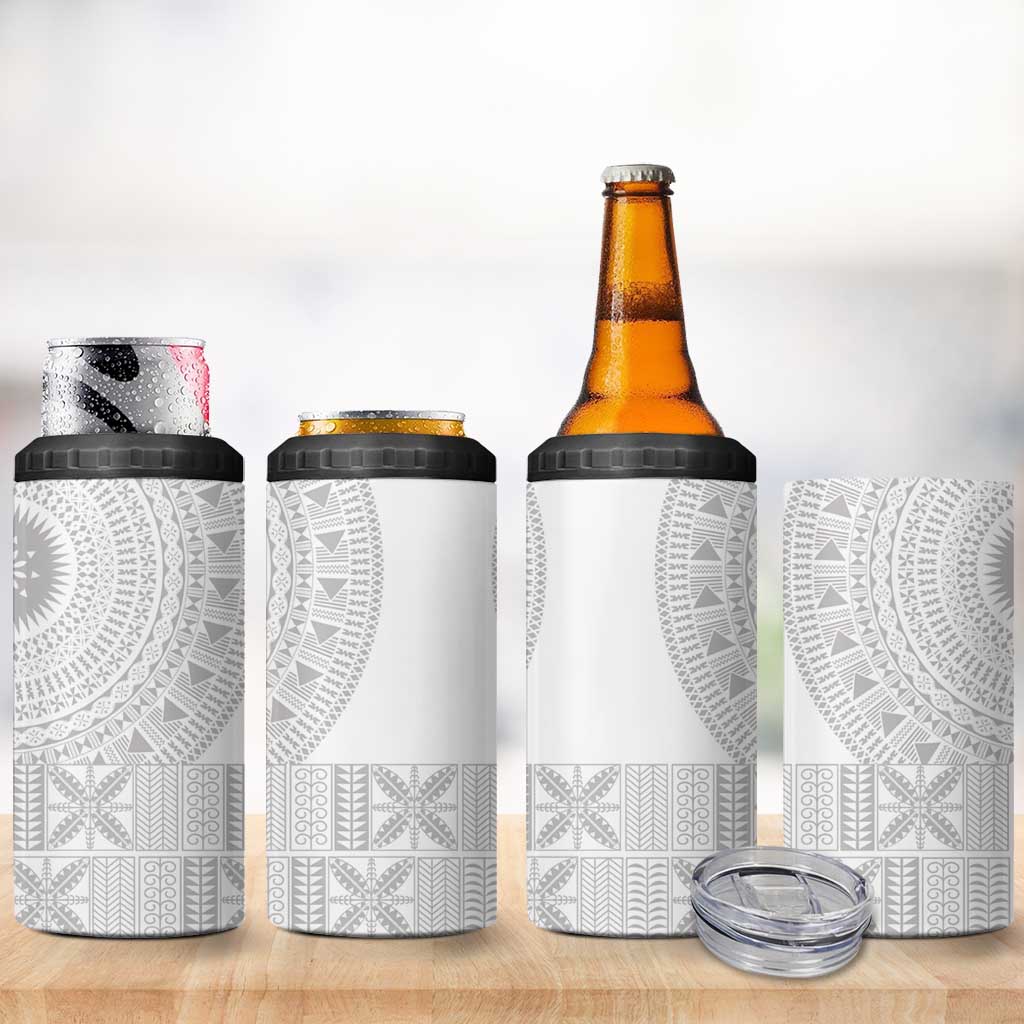Niue White Sunday 4 in 1 Can Cooler Tumbler Half Hiapo Pattern Vibes LT14 - Polynesian Pride