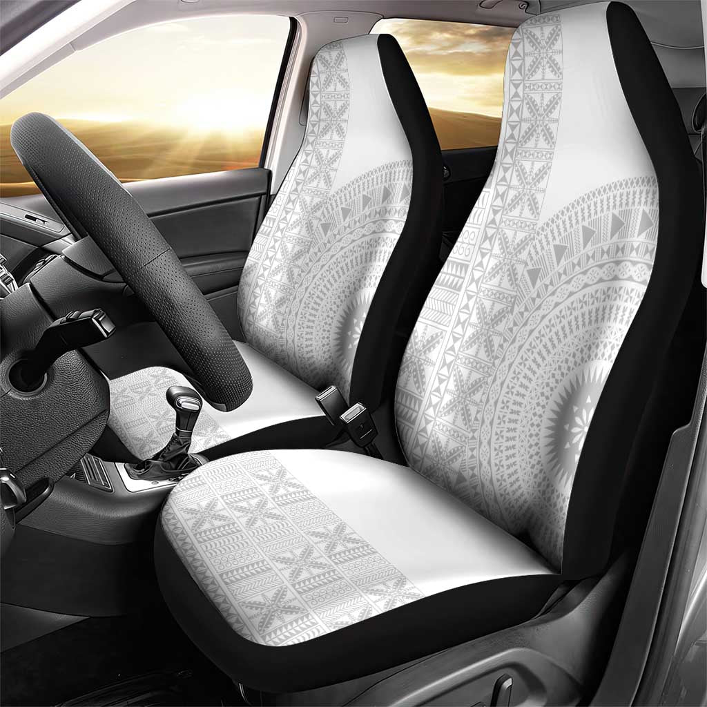 Niue White Sunday Car Seat Cover Half Hiapo Pattern Vibes LT14 - Polynesian Pride