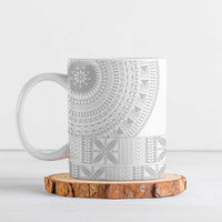 Niue White Sunday Ceramic Mug Half Hiapo Pattern Vibes LT14 White - Polynesian Pride