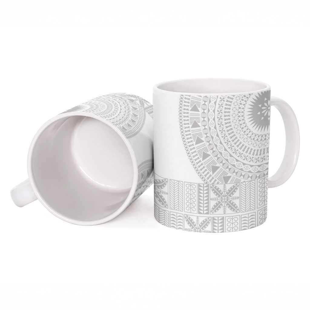 Niue White Sunday Ceramic Mug Half Hiapo Pattern Vibes LT14 - Polynesian Pride