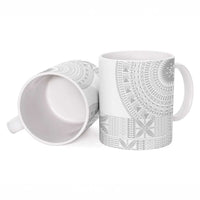 Niue White Sunday Ceramic Mug Half Hiapo Pattern Vibes LT14 - Polynesian Pride