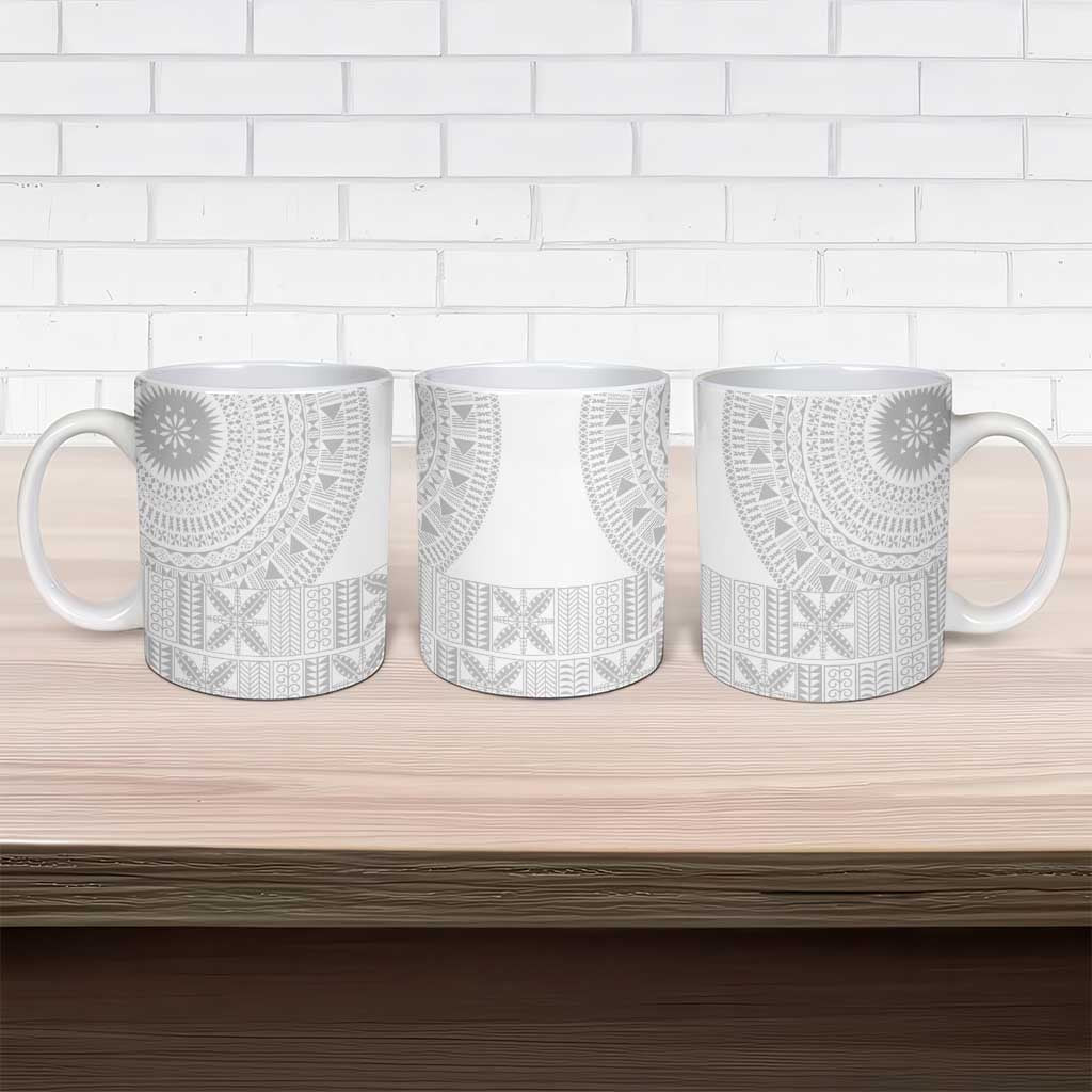 Niue White Sunday Ceramic Mug Half Hiapo Pattern Vibes LT14 - Polynesian Pride