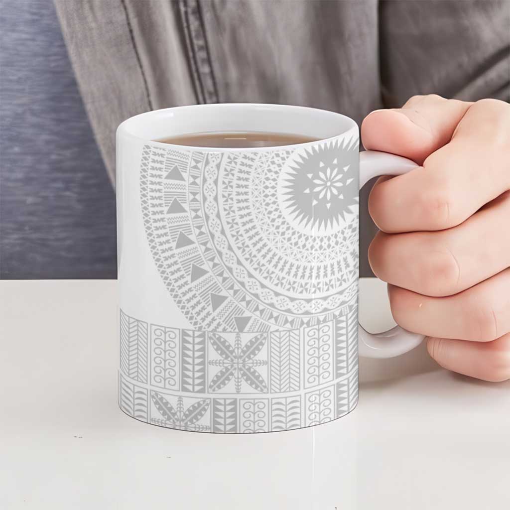 Niue White Sunday Ceramic Mug Half Hiapo Pattern Vibes LT14 - Polynesian Pride