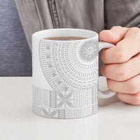Niue White Sunday Ceramic Mug Half Hiapo Pattern Vibes LT14 - Polynesian Pride