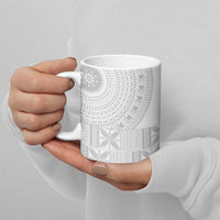 Niue White Sunday Ceramic Mug Half Hiapo Pattern Vibes LT14 - Polynesian Pride
