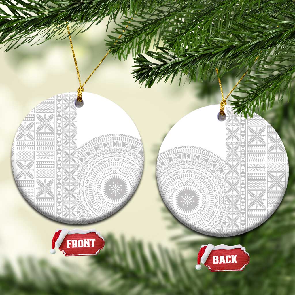 Niue White Sunday Ceramic Ornament Half Hiapo Pattern Vibes LT14 Circle White - Polynesian Pride