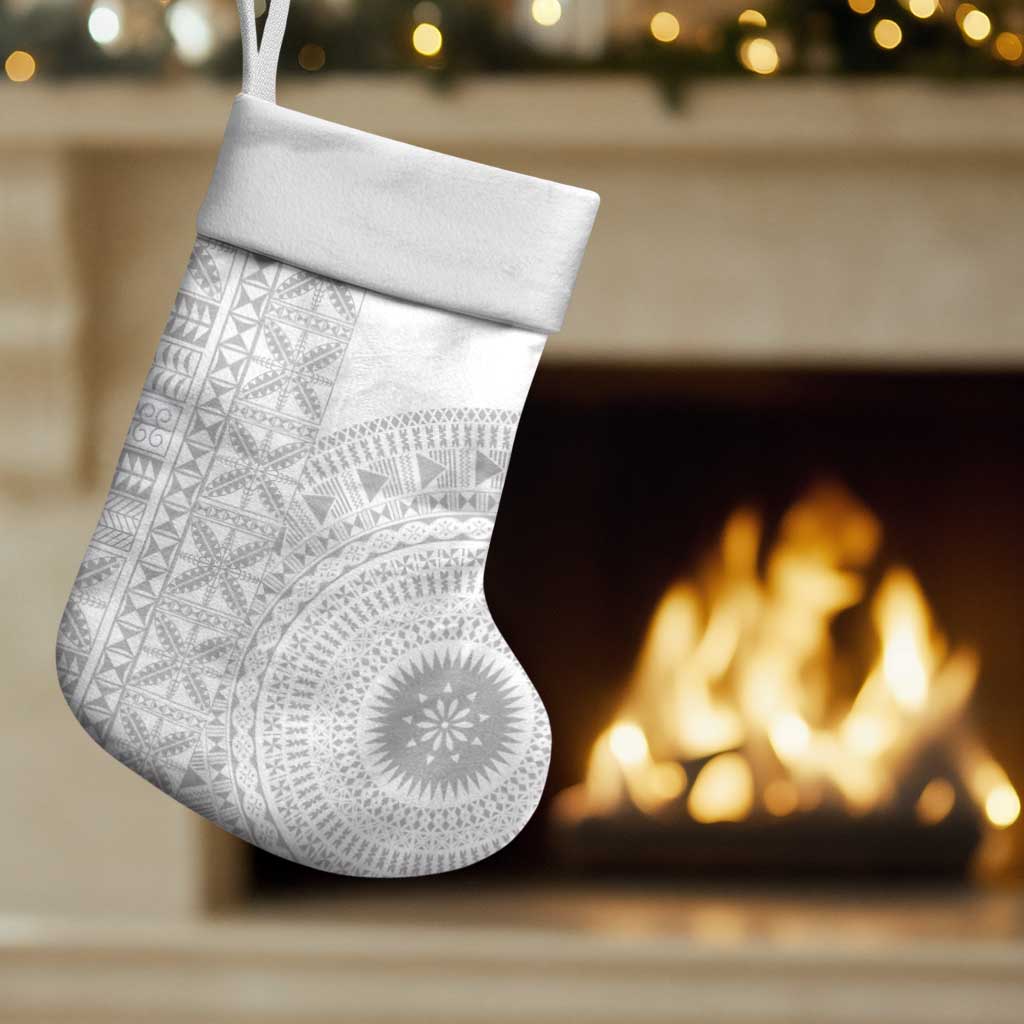 Niue White Sunday Christmas Stocking Half Hiapo Pattern Vibes LT14 Set of 2 White - Polynesian Pride