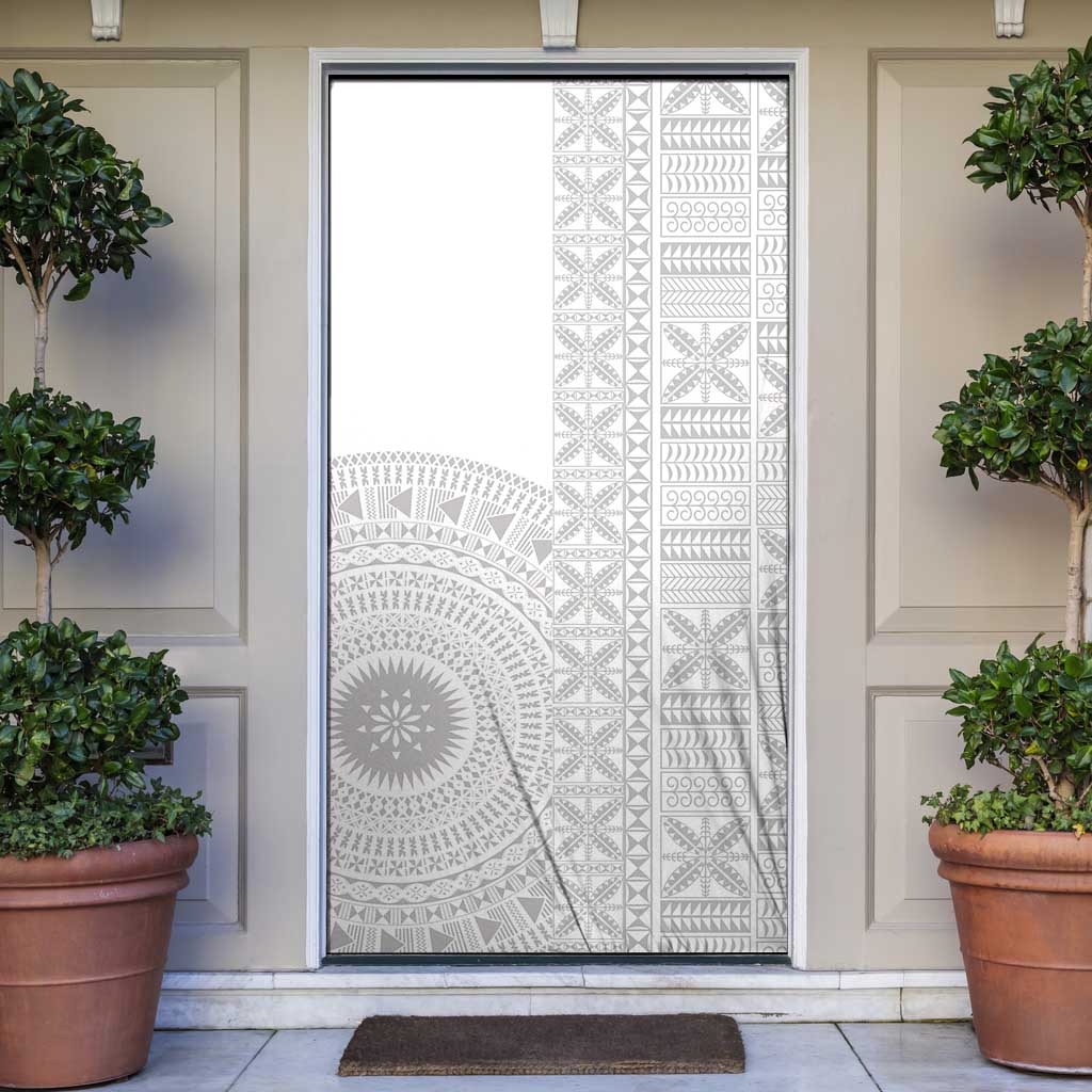 Niue White Sunday Door Cover Half Hiapo Pattern Vibes LT14 White - Polynesian Pride