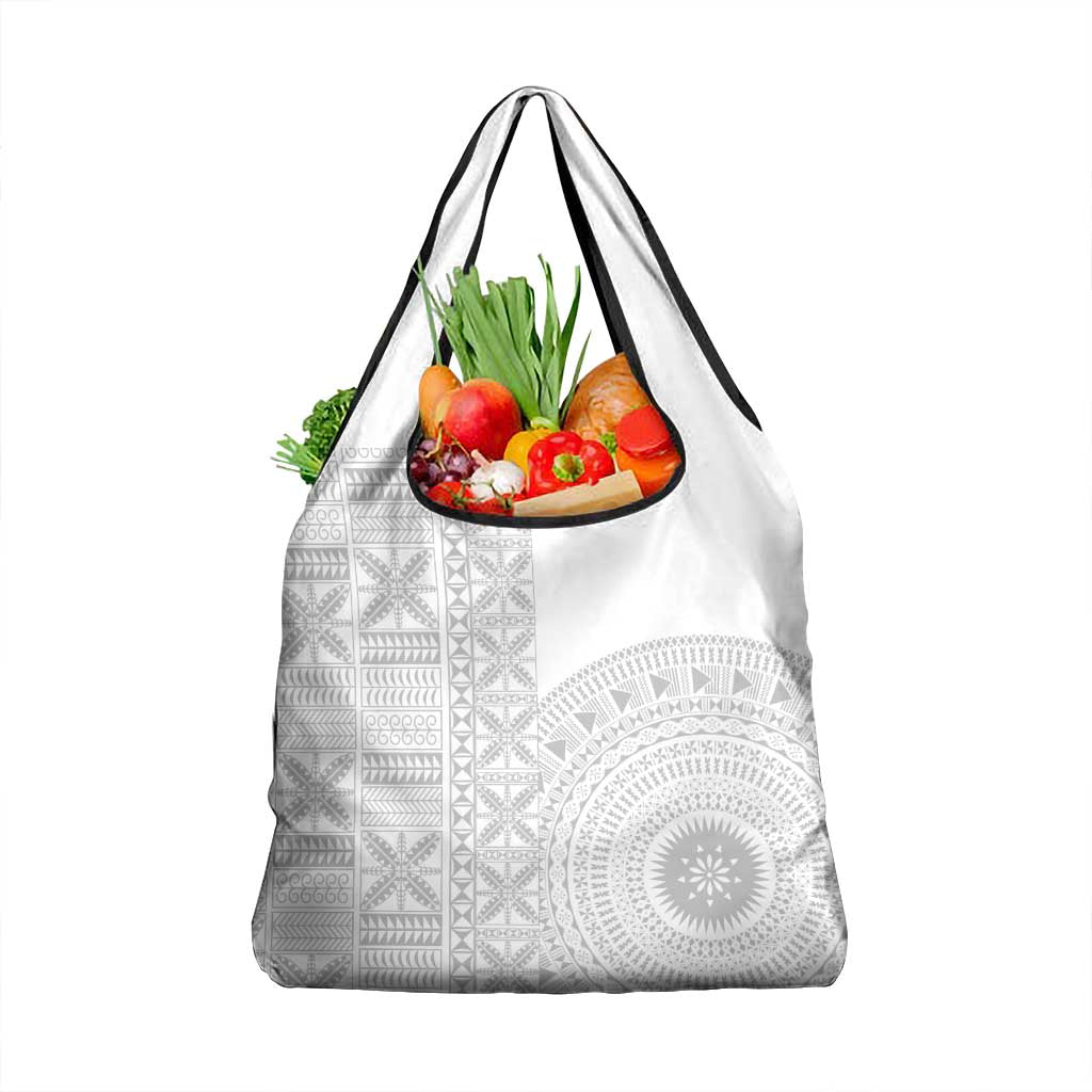 Niue White Sunday Grocery Bag Half Hiapo Pattern Vibes LT14 1-pack One Size White - Polynesian Pride