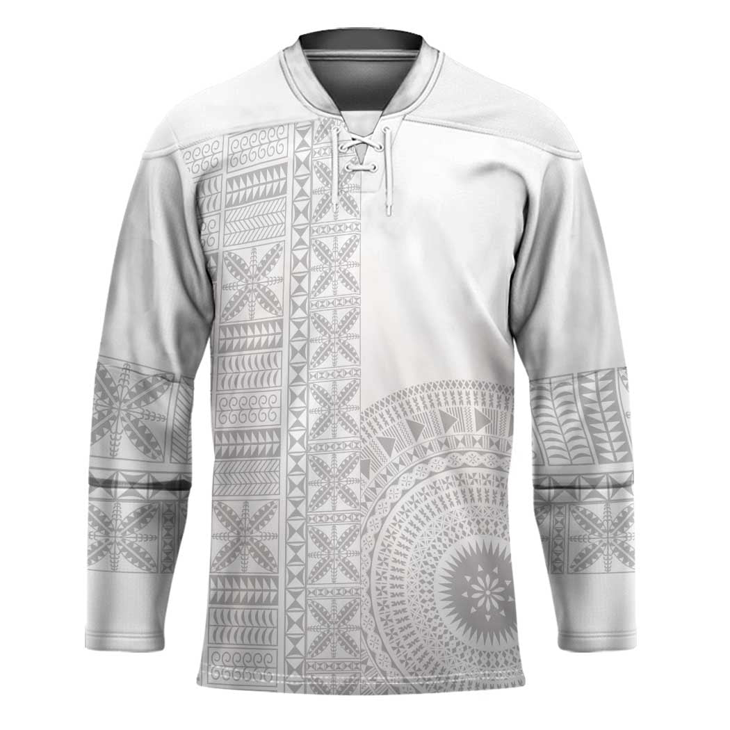 Niue White Sunday Hockey Jersey Half Hiapo Pattern Vibes LT14 Unisex White - Polynesian Pride
