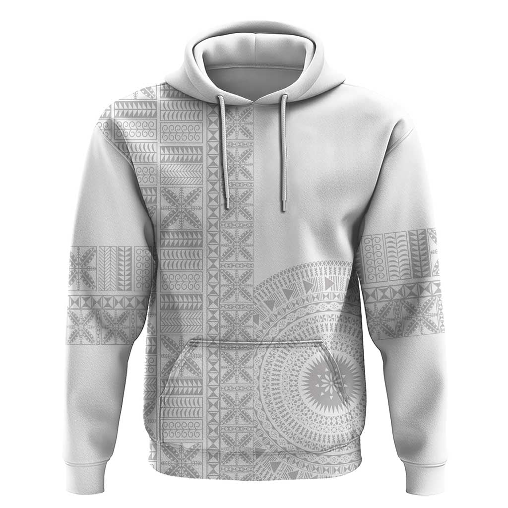 Niue White Sunday Hoodie Half Hiapo Pattern Vibes LT14 Pullover Hoodie White - Polynesian Pride