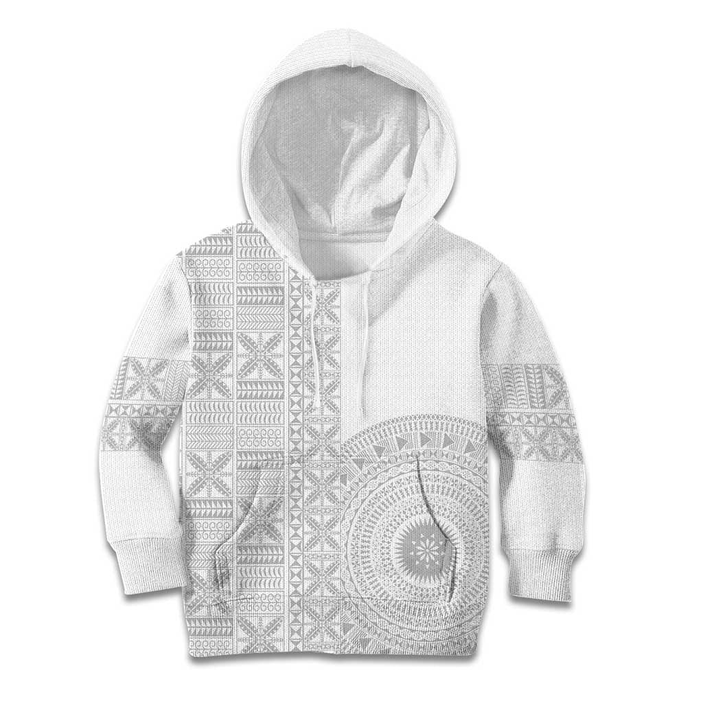 Niue White Sunday Kid Hoodie Half Hiapo Pattern Vibes LT14 Hoodie White - Polynesian Pride