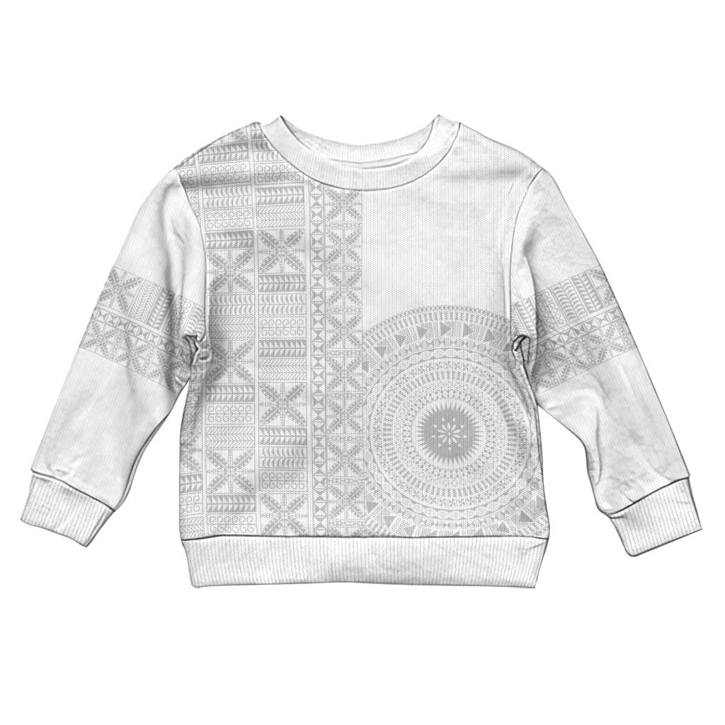 Niue White Sunday Kid Ugly Christmas Sweater Half Hiapo Pattern Vibes LT14 Kid White - Polynesian Pride