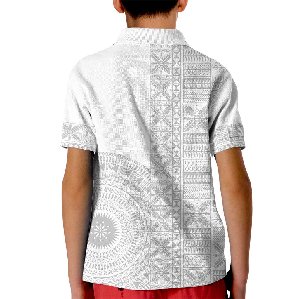 Niue White Sunday Kid Polo Shirt Half Hiapo Pattern Vibes LT14 - Polynesian Pride