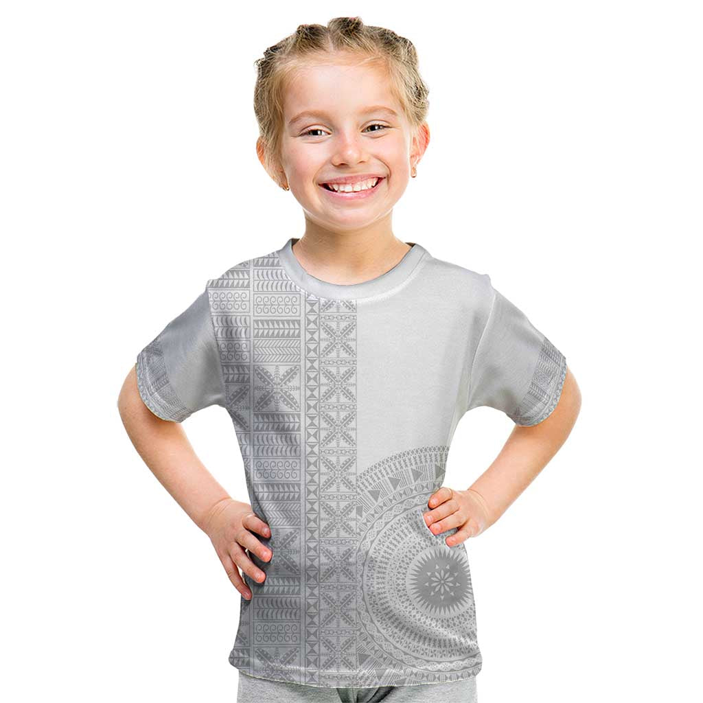 Niue White Sunday Kid T Shirt Half Hiapo Pattern Vibes LT14 White - Polynesian Pride