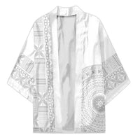 Niue White Sunday Kimono Half Hiapo Pattern Vibes LT14 Unisex White - Polynesian Pride