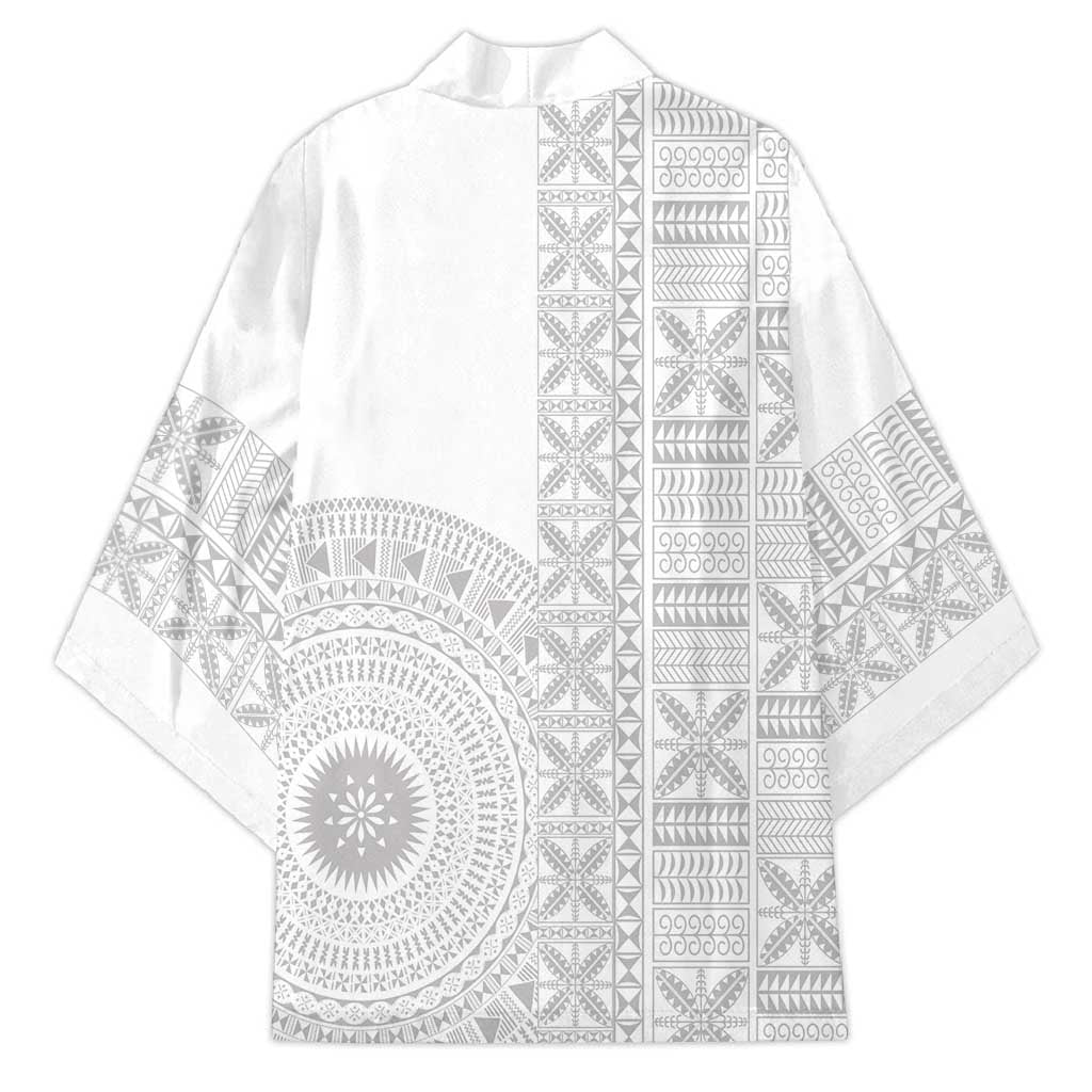 Niue White Sunday Kimono Half Hiapo Pattern Vibes LT14 - Polynesian Pride
