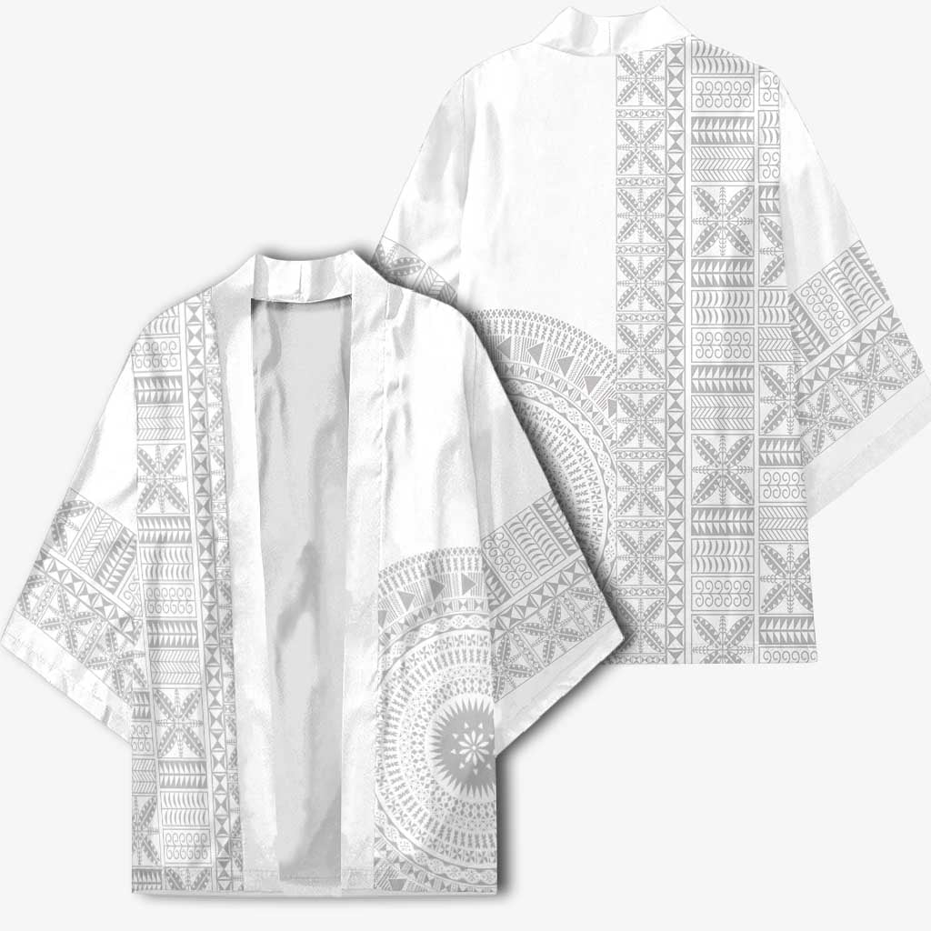 Niue White Sunday Kimono Half Hiapo Pattern Vibes LT14 - Polynesian Pride