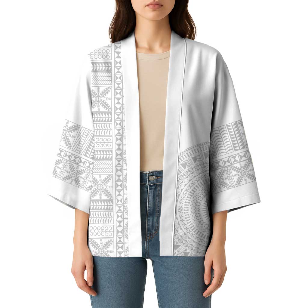 Niue White Sunday Kimono Half Hiapo Pattern Vibes LT14 - Polynesian Pride