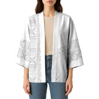 Niue White Sunday Kimono Half Hiapo Pattern Vibes LT14 - Polynesian Pride