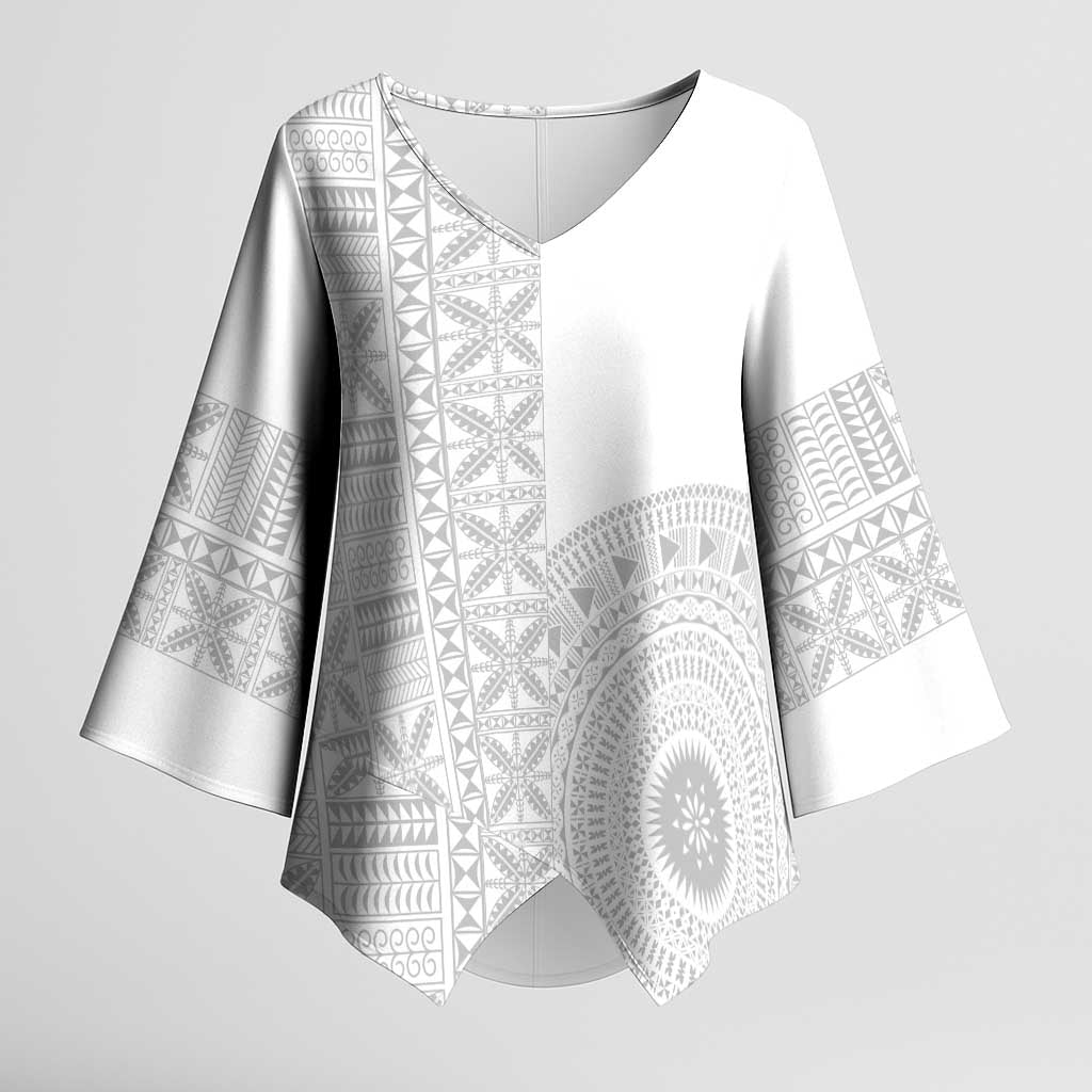 Niue White Sunday Kimono Sleeve Blouse Half Hiapo Pattern Vibes LT14 Female White - Polynesian Pride
