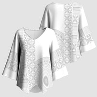 Niue White Sunday Kimono Sleeve Blouse Half Hiapo Pattern Vibes LT14 - Polynesian Pride