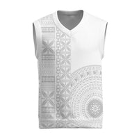 Niue White Sunday Christmas Knitted V-Neck Vest Half Hiapo Pattern Vibes LT14 White - Polynesian Pride