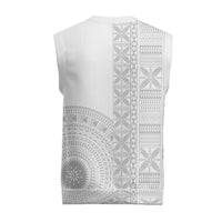 Niue White Sunday Christmas Knitted V-Neck Vest Half Hiapo Pattern Vibes LT14 - Polynesian Pride