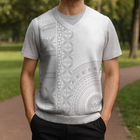 Niue White Sunday Christmas Knitted V-Neck Vest Half Hiapo Pattern Vibes LT14 - Polynesian Pride