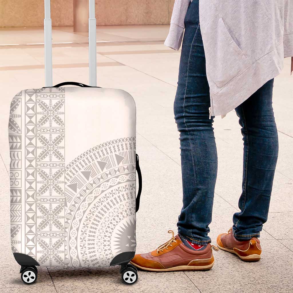 Niue White Sunday Luggage Cover Half Hiapo Pattern Vibes LT14 White - Polynesian Pride