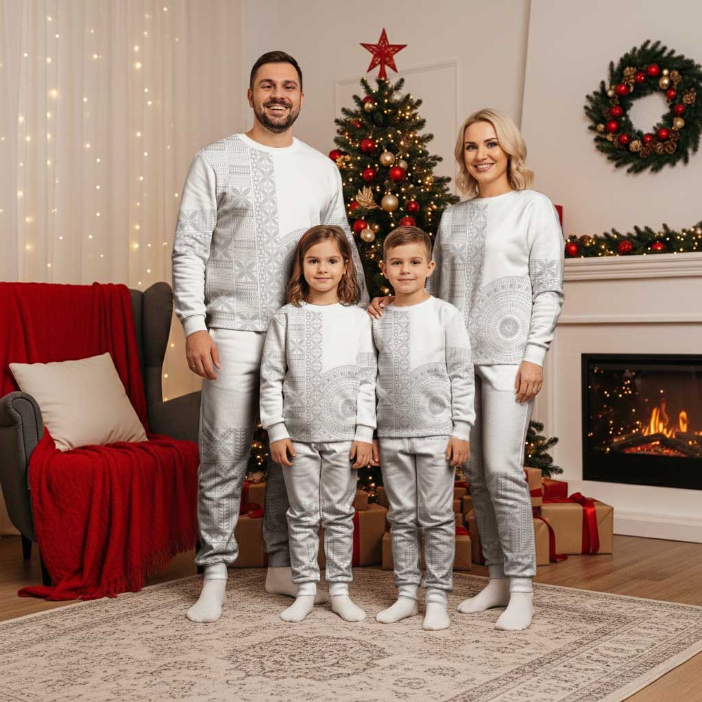 Niue White Sunday Christmas Pajama Set Half Hiapo Pattern Vibes LT14 - Polynesian Pride