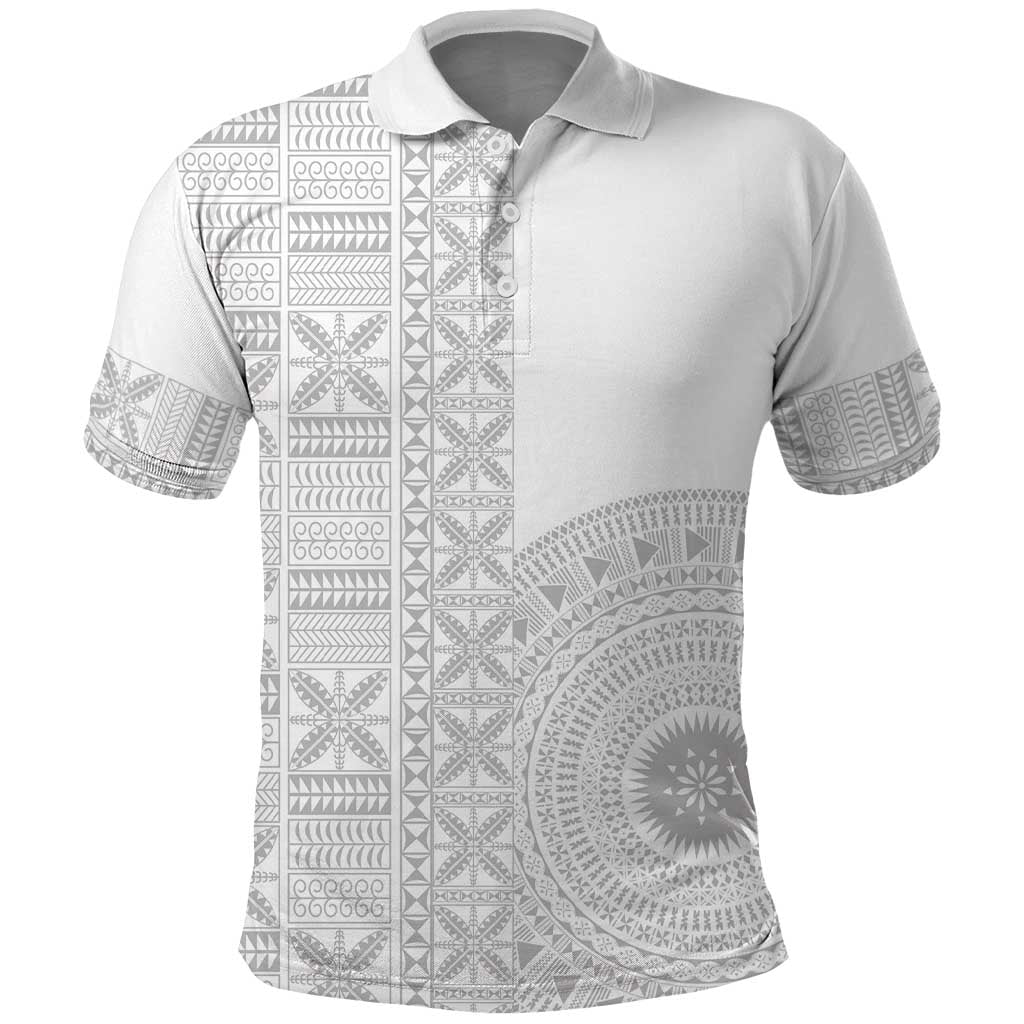 Niue White Sunday Polo Shirt Half Hiapo Pattern Vibes LT14 White - Polynesian Pride