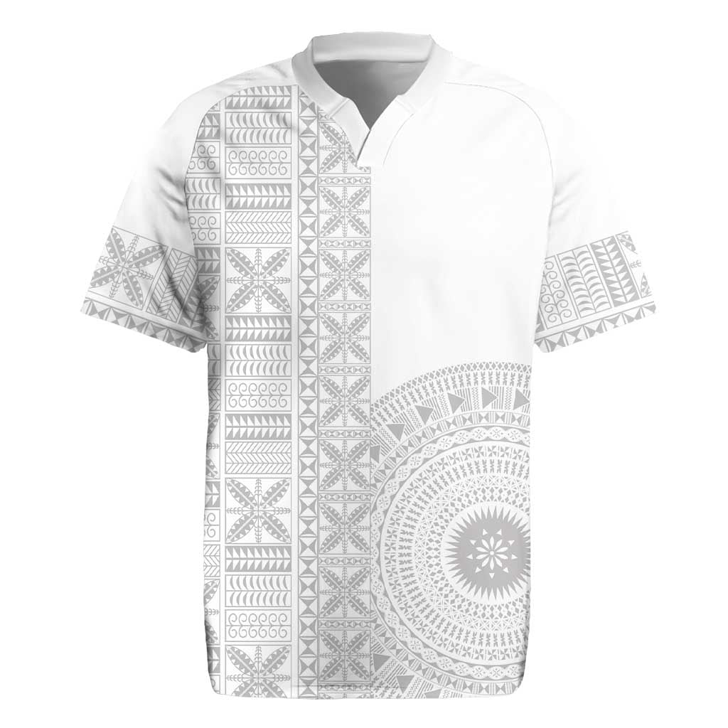 Niue White Sunday Rugby Jersey Half Hiapo Pattern Vibes LT14 White - Polynesian Pride