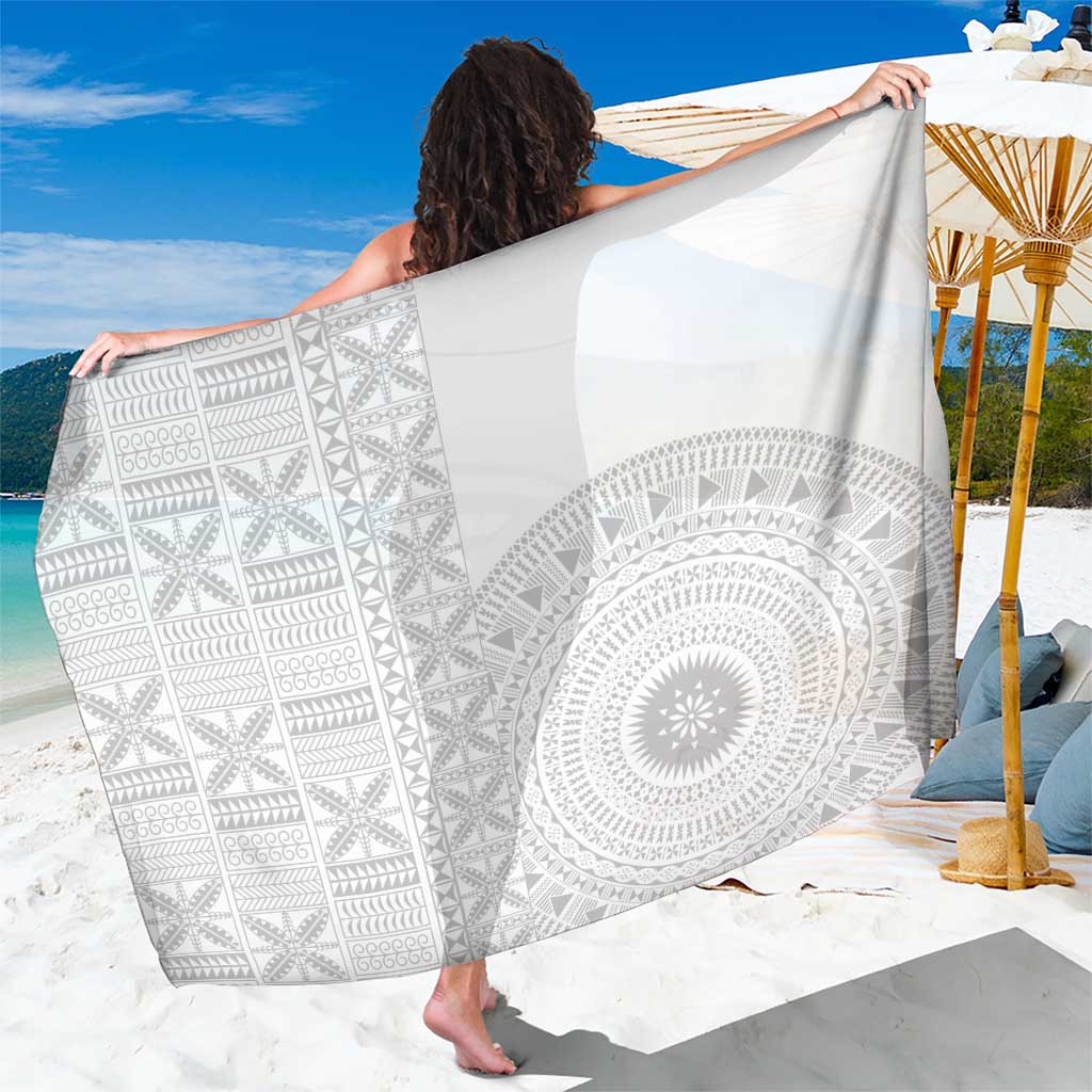 Niue White Sunday Sarong Half Hiapo Pattern Vibes LT14 One Size 44 x 66 inches White - Polynesian Pride