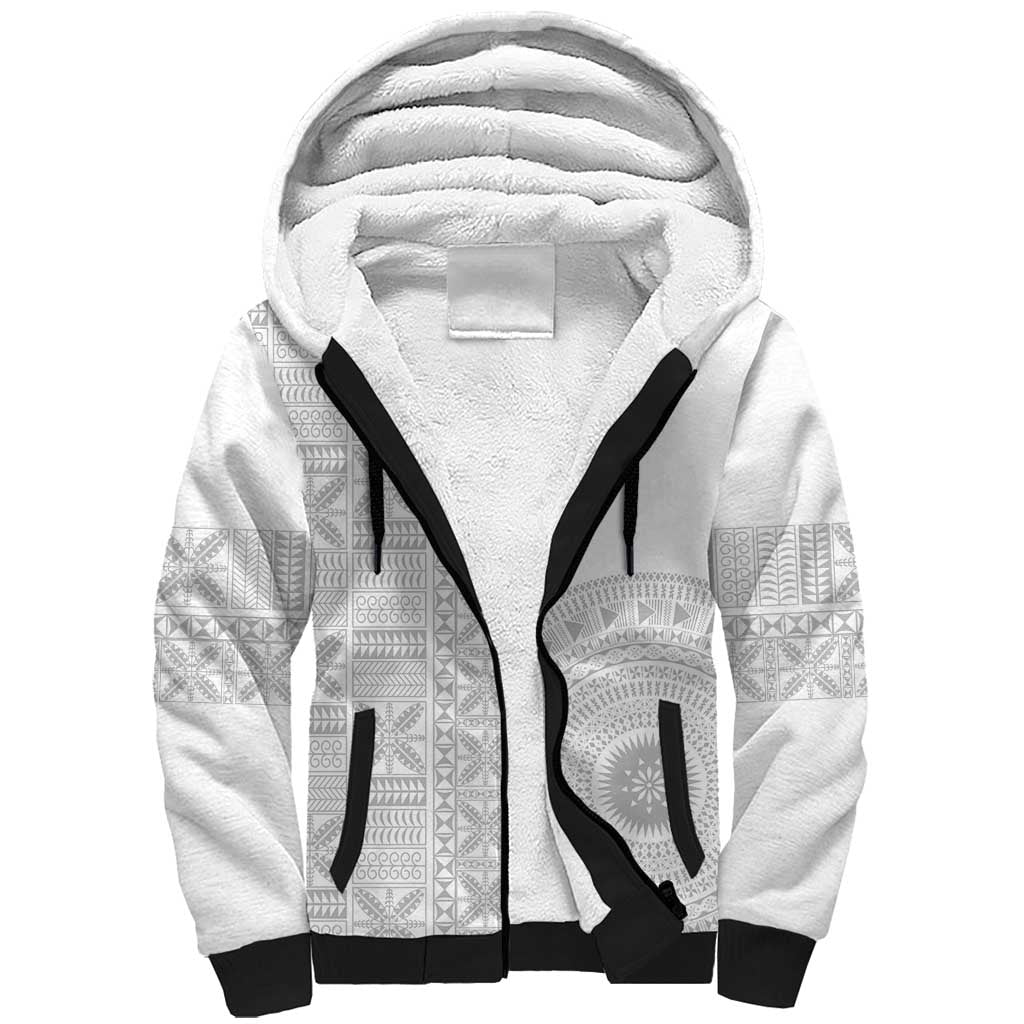Niue White Sunday Sherpa Hoodie Half Hiapo Pattern Vibes LT14 Unisex White - Polynesian Pride
